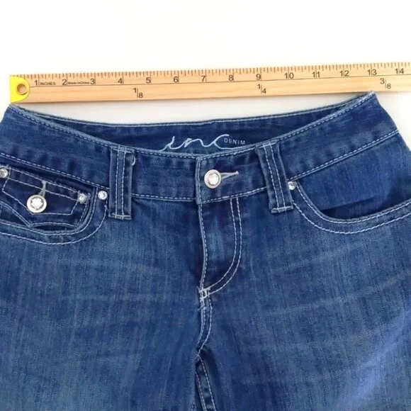 Women's Inc Denim Curvy Fit Blue Cropped Capri Distressed Stretch Jeans Size 2 - Picture 5 of 9